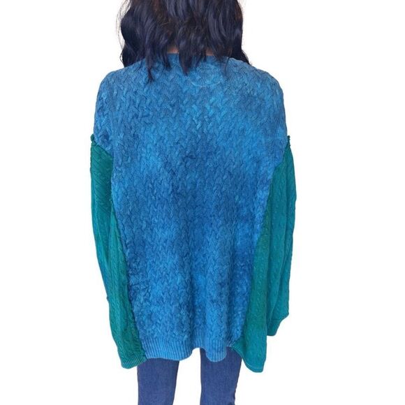 Upcycled Oversized Knit Blue Green Tunic Sweater - Picture 5 of 5